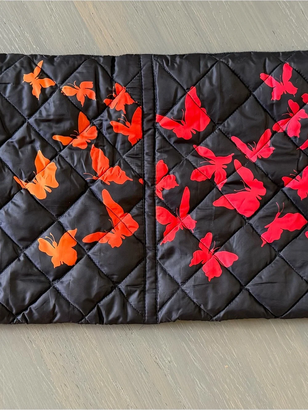 Quilted Powder Puff Navy Neck Wrap with Multicolor Butterfly Accent